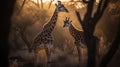 Experience the breathtaking beauty of a pair of giraffes at sunset