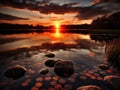 A stunning sunset over a serene lake created with Generative AI