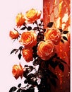 light orange roses on black and white background made with generative ai. Royalty Free Stock Photo