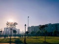 Experience the captivating beauty of an urban public park at sunrise, capturing the magic of the city as it awakens in a stunning Royalty Free Stock Photo