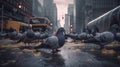Retro Minimalism: Dramatic NYC Street with Animals and Birds in Cinematic, Incredibly Detailed, Generative AI