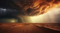 Desert Drama: Panoramic View of Storm Clouds with Pouring Rain Royalty Free Stock Photo