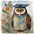 Charming Graduation Owl - Delightful Kids\' Storybook Art with Muted Watercolor Palette