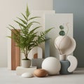 Clean and simple composition of natural elements, pastel colors, and subtle textures insight of a room Royalty Free Stock Photo