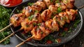 Tantalizing Taste: Dark Orange and Gray Setting for Chicken Skewers with Ketchup