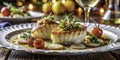 Indulge in Exquisite Scallop Delights A Fine Dining Experience Featuring Fresh Seafood Gourmet Plating and Delicate Royalty Free Stock Photo