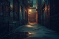 Dark Alley Symphony. Nocturnal cityscape with worn textures and graffiti artistry. Midnight allure. Generative AI