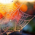 Dew-Kissed Spider Web in Early Morning Light Royalty Free Stock Photo