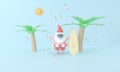 Experience a delightful 3D rendering Santa Claus in a diving suit, capturing the pastel magic of holiday surf travel with a view Royalty Free Stock Photo