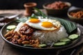 Ai Generative Rice with curry paste and fried egg, Thai traditional food