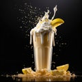 A Banana Milkshake with splashing liquid