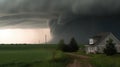The incredible force of a massive tornado hurling houses and trees in its path created with Generative AI