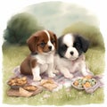 Puppy Love x2 - Delightful Watercolor Pair of Pups