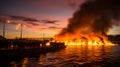 Fire on the Neva River in St.Petersburg, Russia