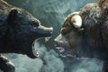 Bitcoin Halving: Bulls vs. Bears - A Cryptocurrency Market Showdown Royalty Free Stock Photo