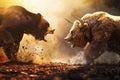 Bitcoin Halving: Bulls vs. Bears - A Cryptocurrency Market Showdown Royalty Free Stock Photo