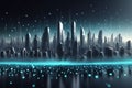 Futuristic Cityscape With Pulsating Dots And Flowing Waves, Technology Background, Cyber Background, Abstract 3d Waves