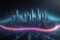 Futuristic Cityscape With Pulsating Dots And Flowing Waves, Technology Background, Cyber Background, Abstract 3d Waves