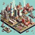 Dynamic Skyscrapers and Power Station in Isometric 3D