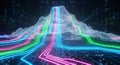 Futuristic digital mountain data flow and technology landscape Royalty Free Stock Photo