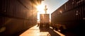 Export import shipping at port with shipping container under the sunlight Royalty Free Stock Photo