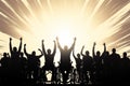 Silhouettes of people cheering at a music festival or concert. Ai generative Royalty Free Stock Photo