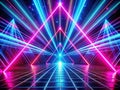 Dynamic Neon Triangular Lightshow Blue and Magenta Pink Laser Beams on a Grid for Modern Visual Projects Royalty Free Stock Photo
