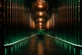 Symmetric Interior Luxury: Burnished Copper and Deep Green with Award-Winning Design and Expressive Neon Lights