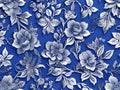 Sophisticated Silver Blooms: Cobalt Blue Canvas