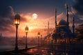 Majestic Mosque and Mystical Moon: A Stunning Scene of Light and Faith