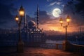 Majestic Mosque: A Lantern Lit Night Under the Glowing Moon