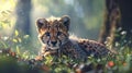 closeup of a cheetah cub resting on grass in the forest Royalty Free Stock Photo