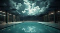 Enchanting Rainclouds Descend Upon an Outdoor Swimming Pool Oasis