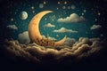 Midnight Serenity: Crescent Moon Amongst Clouds in the Night Sky (AI Generated)