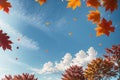 Whimsical Autumn Leaves Flying Across the Blue Sky