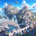 Ethereal Sky City - Awe-Inspiring Fantasy Landscape Royalty Free Stock Photo