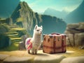 Adorable alpaca illustration on Machu Picchu, Peru's top travel spot, with ancient terraces, AI generated Royalty Free Stock Photo