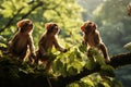 Curious Monkeys Swinging in Lush Jungle - Captivating Wildlife Photography