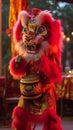 Colorful Lion Dance Performance at Chinese New Year