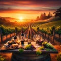 Wine Country Elegance: Table Set for Tasting with Sunset Vineyard View