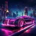 Vibrant futuristic limousine in a surreal glowing cityscape