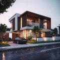 3d rendering of modern cozy house with garage and pool for sale or rent Ai generative