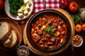 Central European Delight: Aromatic Goulash in Rustic Earthenware Royalty Free Stock Photo