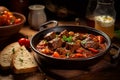 Central European Delight: Aromatic Goulash in Rustic Earthenware Royalty Free Stock Photo