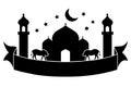 Islamic Celebration Eid Al Adha Vector Illustration Silhouetted on white background Royalty Free Stock Photo