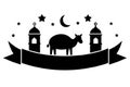 Islamic Celebration Eid Al Adha Vector Illustration Silhouetted on white background Royalty Free Stock Photo