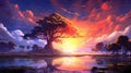 Dreamy Sunrise Scenery Wallpaper From Serengeti On Pixiv