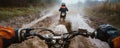 Thrilling motocross ride on a muddy track with dynamic perspective and vibrant action showcasing adrenaline and speed Royalty Free Stock Photo