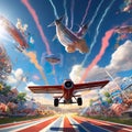 Air Shows aerial displays with airplanes aerobatics and thrilling stunts exciting 3D AI ISOMETRIC