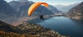 Experience the exhilaration of paragliding in the stunning alps on a bright and sunny summer day